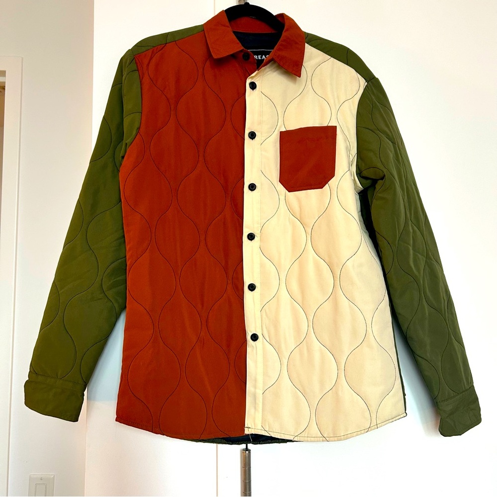 Reason Quilted Green, Orange and White Button Down Shacket